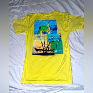 Guy Harvey Men Yellow Fishes, Boat, and Palm Trees T-Shirt